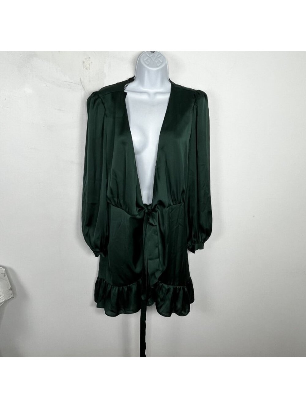 NEW Gianni Bini Wrap Dress Sz S Forest Green Olivia Ruffle Luxe Whimsigoth DM49